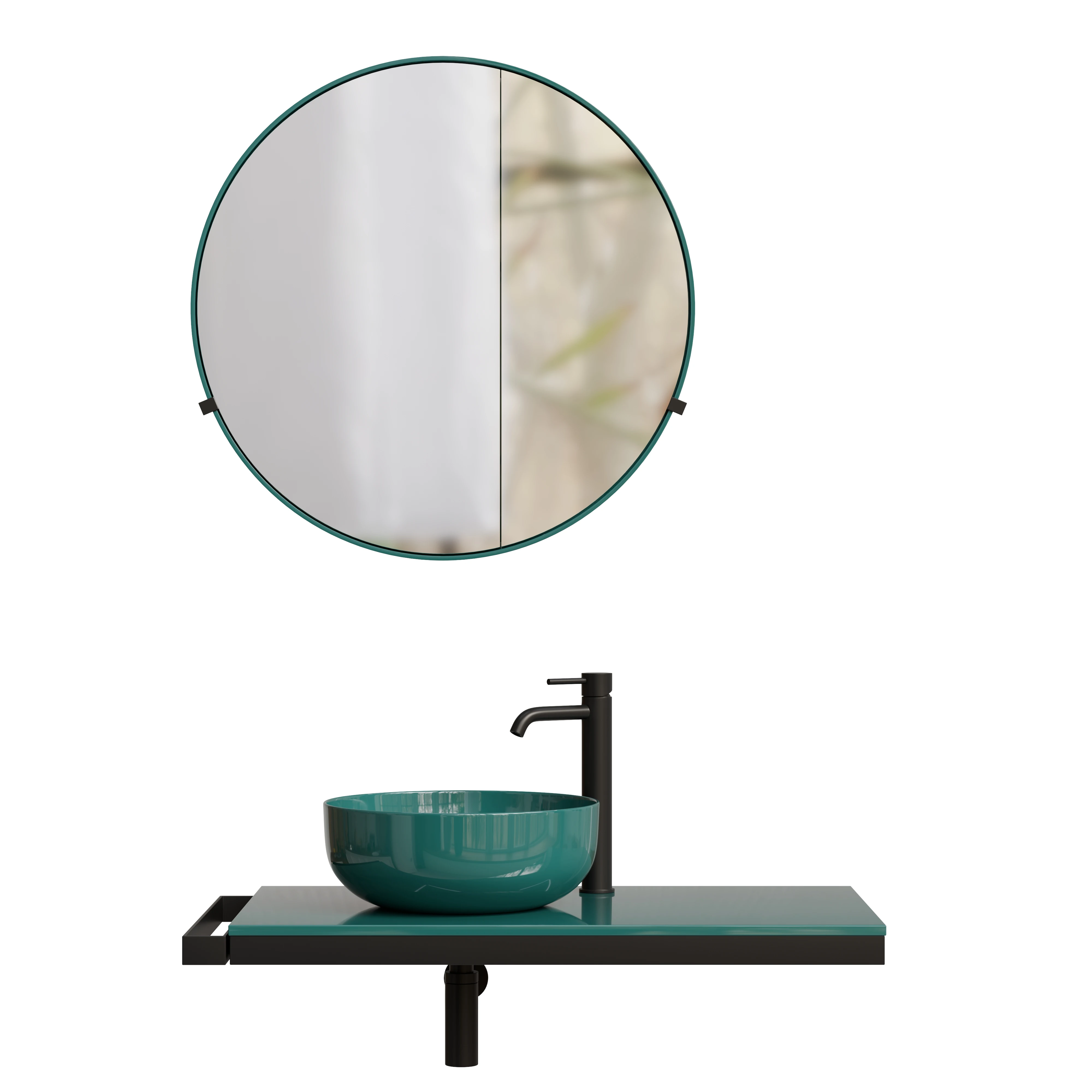 Ceramica Cielo Multiplo - Deep Green Basin and Mirror Set — Hero view