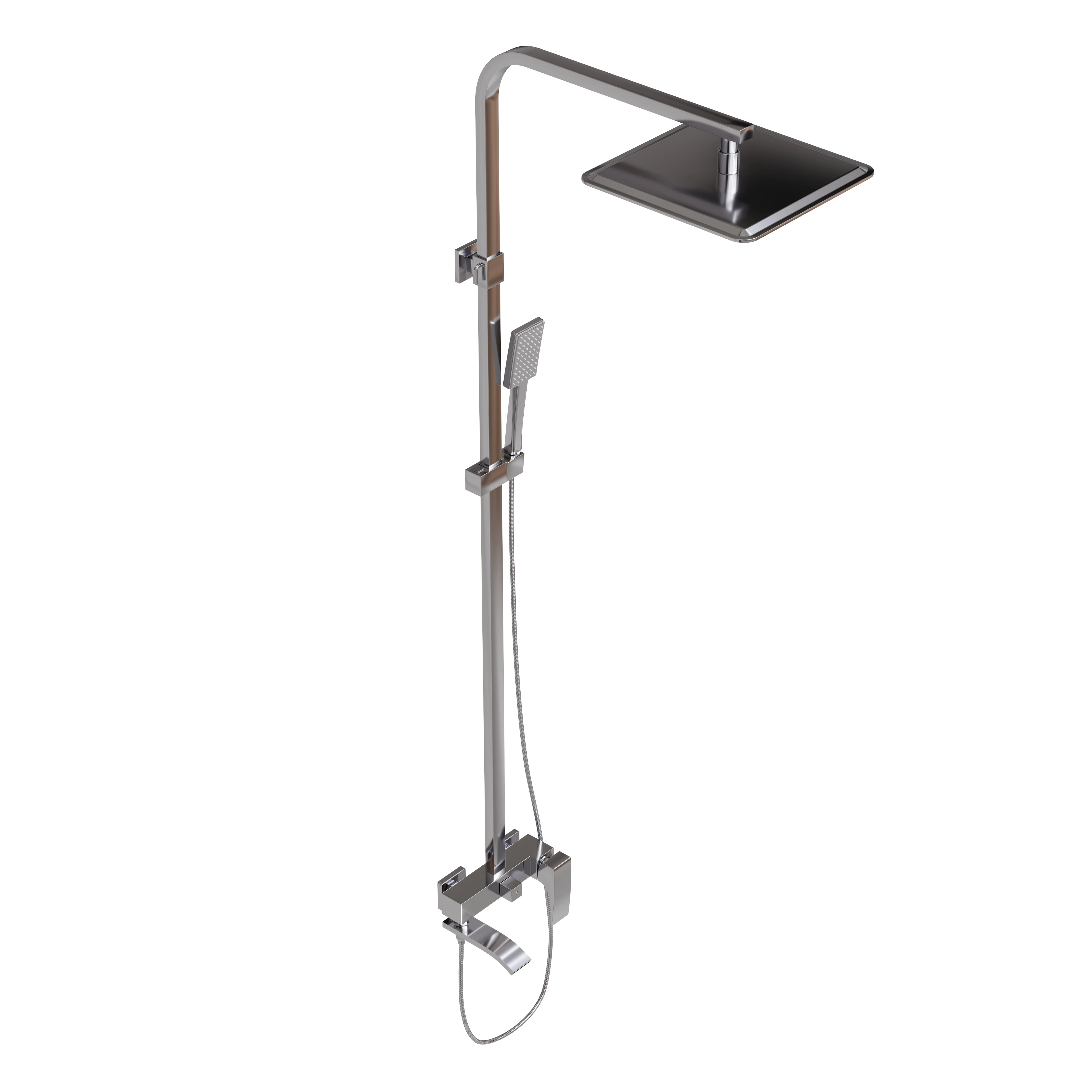 Chrome Square Rain Shower System with Hand Shower — Hero view