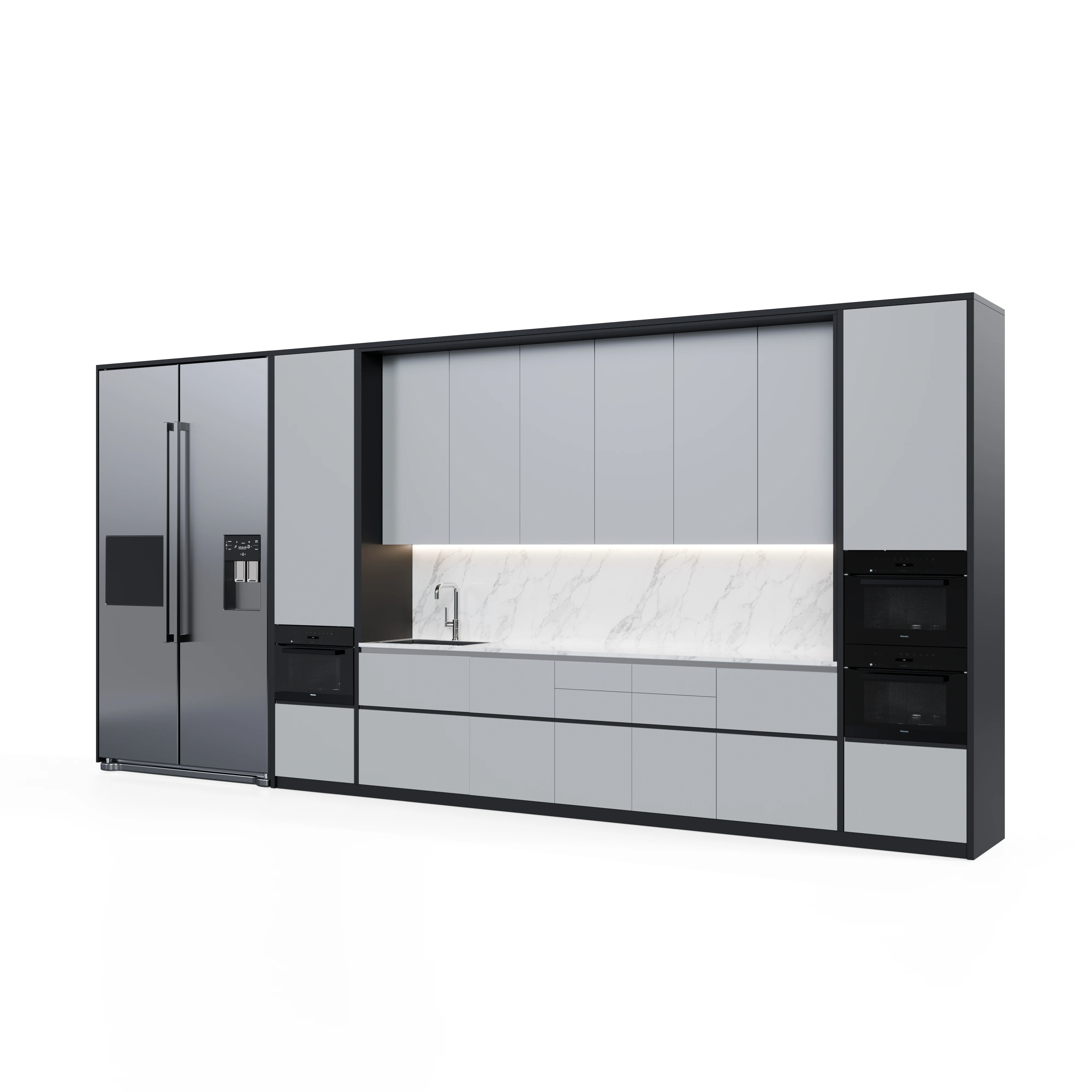 Kitchen 1 - Grey Fitted Kitchen with Marble-Look Backsplash — Hero view