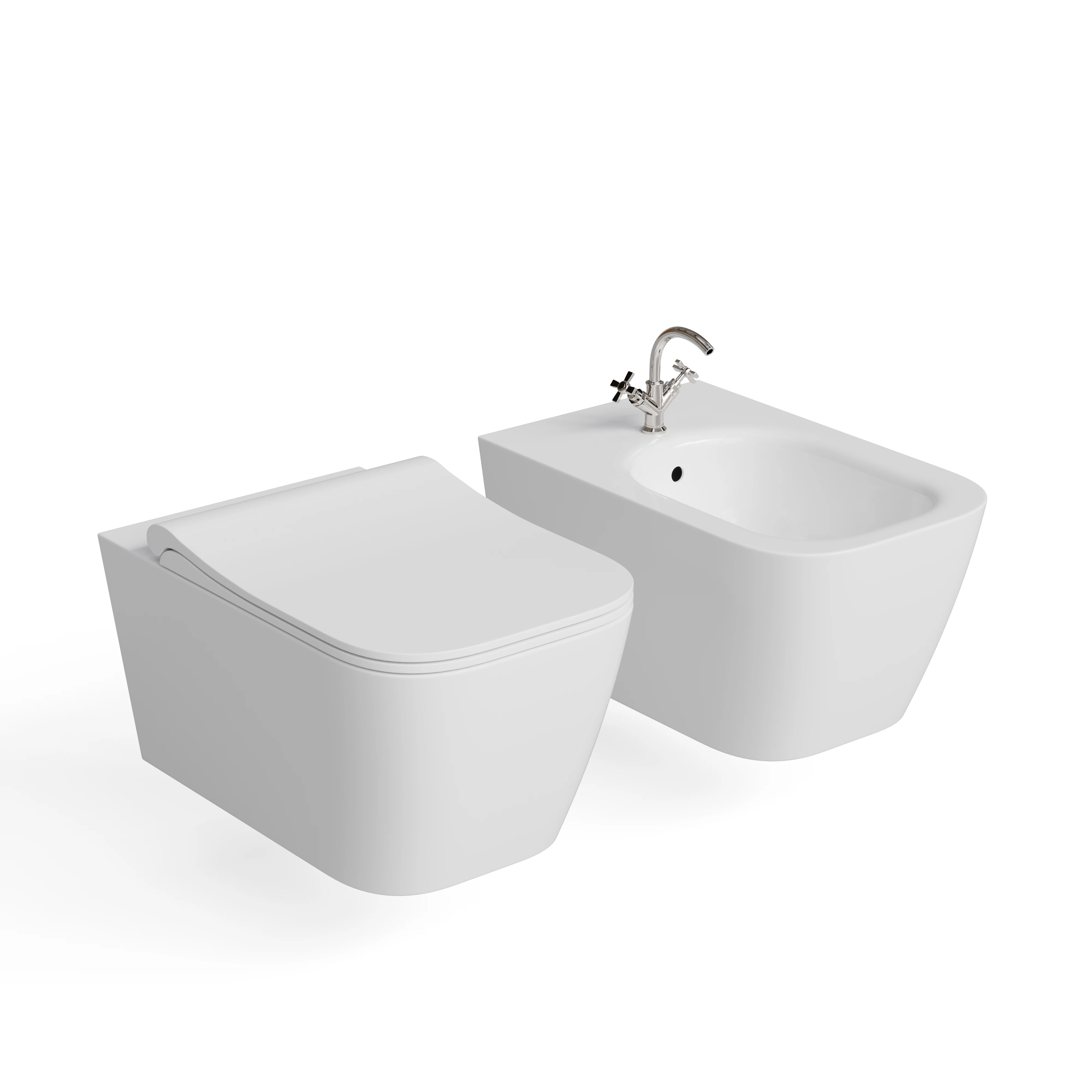 GSI Ceramica Nubes - White Wall-Hung Toilet and Bidet Set — Hero view