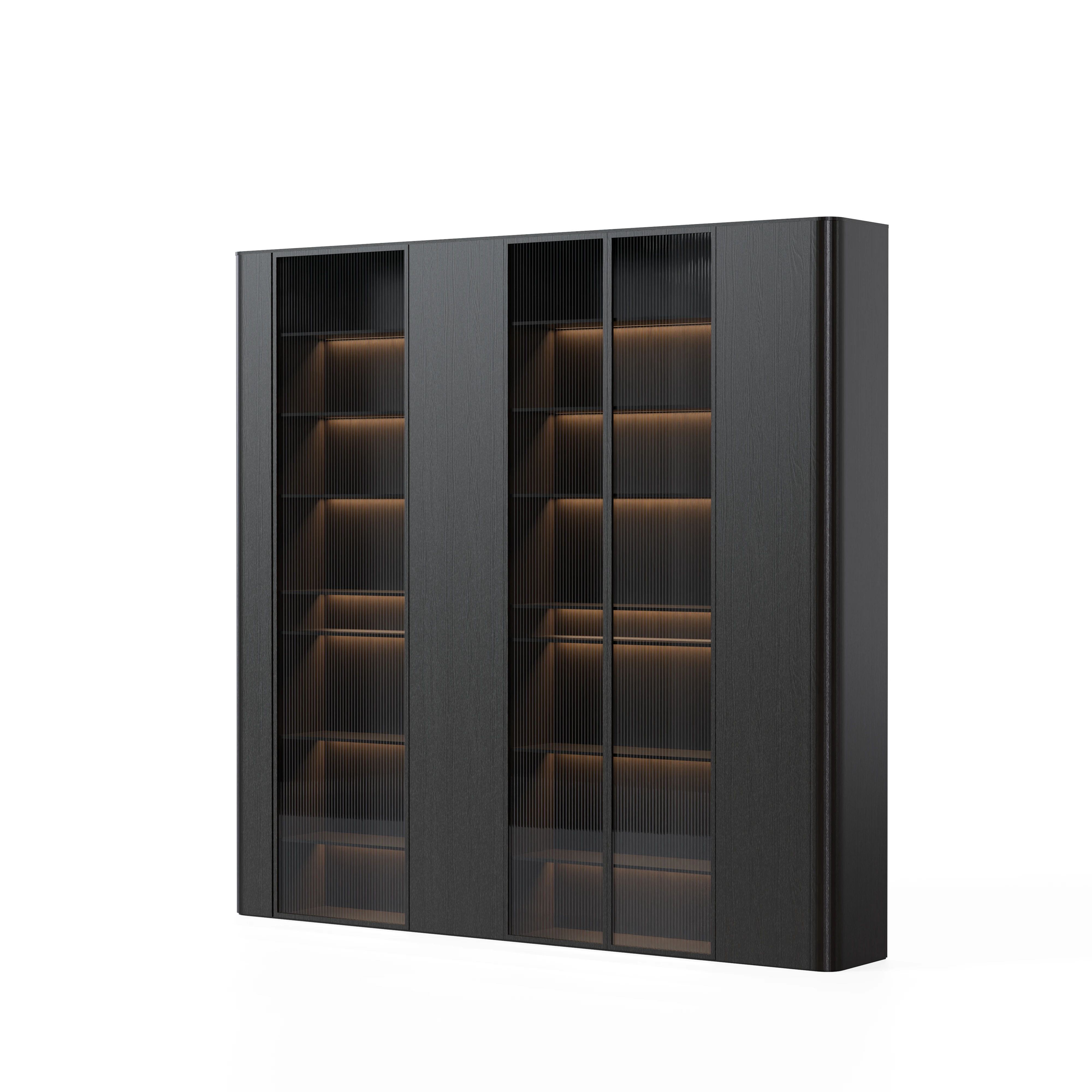 Charcoal Wood and Fluted Glass Bookcase — Hero view
