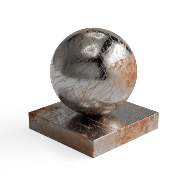Metal 179 - Silver scratched metal with orange rust — Hero view