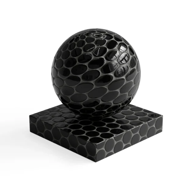 Tile 433 - Glossy Black Penny Round Mosaic — Hero view